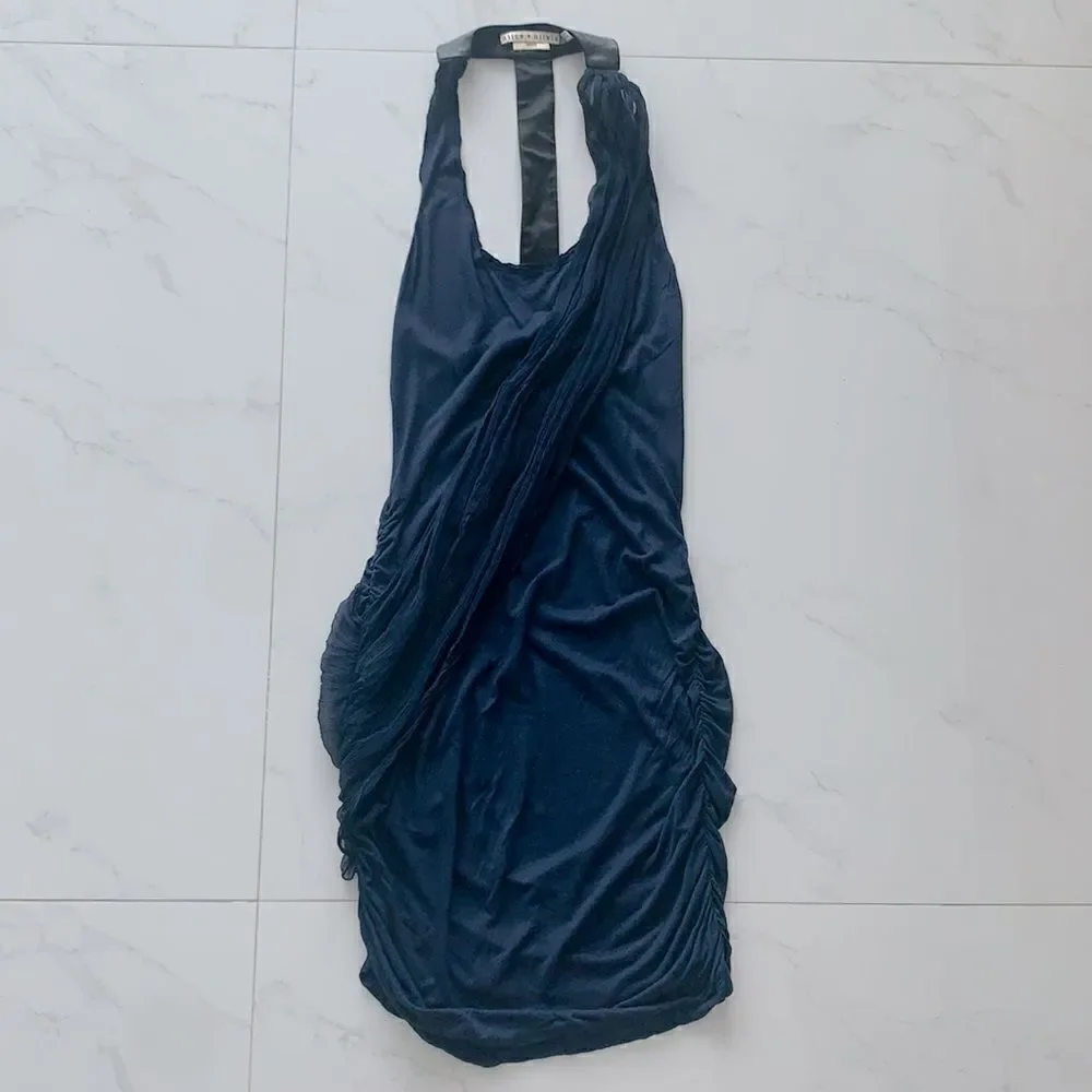 Alice + Olivia Draped Leather T-back Jersey Dress